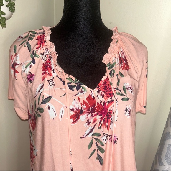 St. John's Bay Pink Floral Ruffle Blouse - Picture 2 of 6